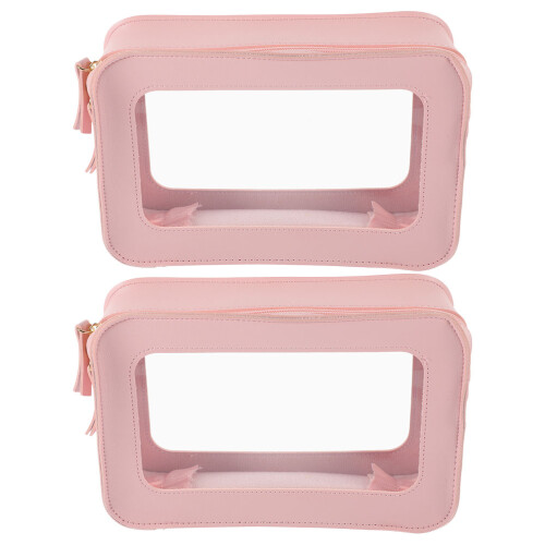 10Pz Borsetta Cosmetici Trasparente PVC Rosa Portatile Multiuso 1