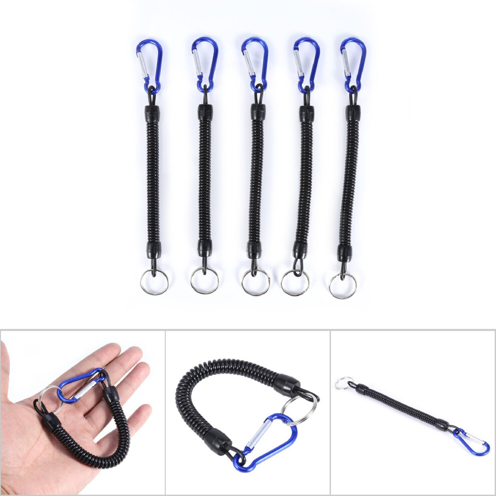 5Pcs Blue Elastic Fishing Rope Lanyards With Buckle And Lock For Camping 9461382835757