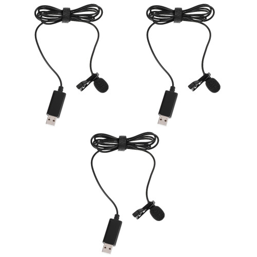 3Pz Microfono Lavalier Nero Con Clip USB Per Broadcast E 2