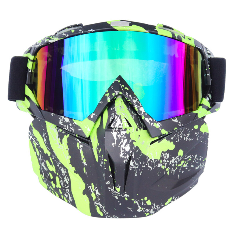 Motorcycle Goggles With Face Shield, Motorcycle Helmet Goggles Removable Face Mask, Adjustable Head Band Anti Scratched Lens Windproof Eye Protection 9463374907831