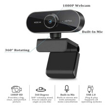 Webcam Full HD 1080p com microfone embutido, chamadas de vídeo e videoconferências com imagem cristalina para estudo, aulas, jogos e gravações