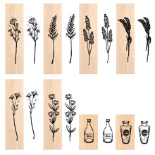 Klare Stempel: Handgefertigtes Set mit Vintage-Pflanzen- und Blumenmotiven aus Holz und Gummi für Briefe, Tagebücher, Bastelarbeiten und