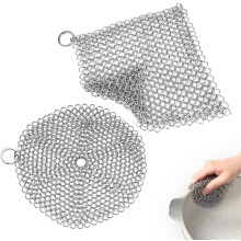 Cookware Accessories Skillet Scraper, Premium Stainless Steel Chainmail Scrubber, Easy Grip & Effective Cleaning For Cast Iron Pots, Equipped With