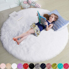 Non-slip Backing White Round Rug for Bedroom, Good Gift Ultra Soft Touch Circle Rug for Kids Room, Safe Materials Shaggy Carpet for Dorm, Home Decor