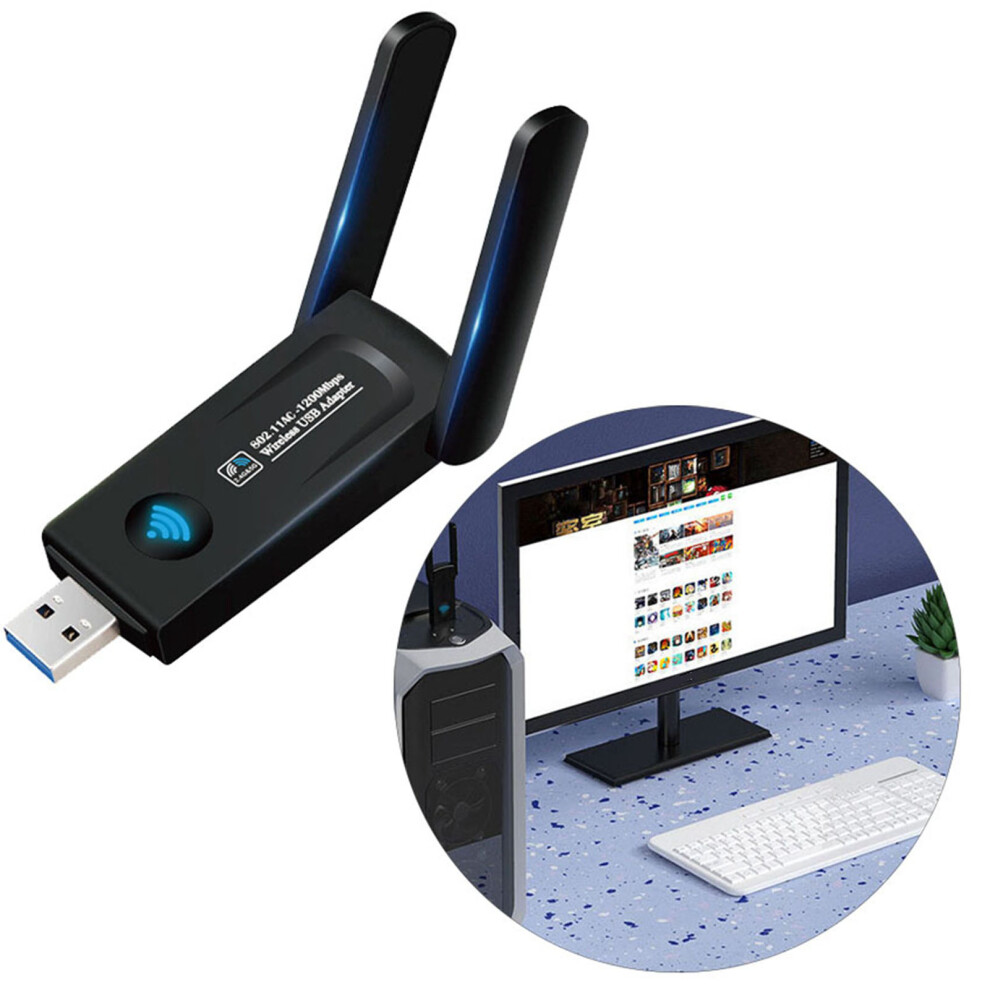 1200M Dual Band Wifi Adapter Usb 3.0 Plug & Play, Black 9361370909753