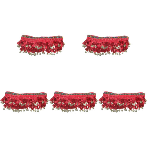 5Pcs Adjustable Red Chiffon Belly Dance Skirts with Tassels 2