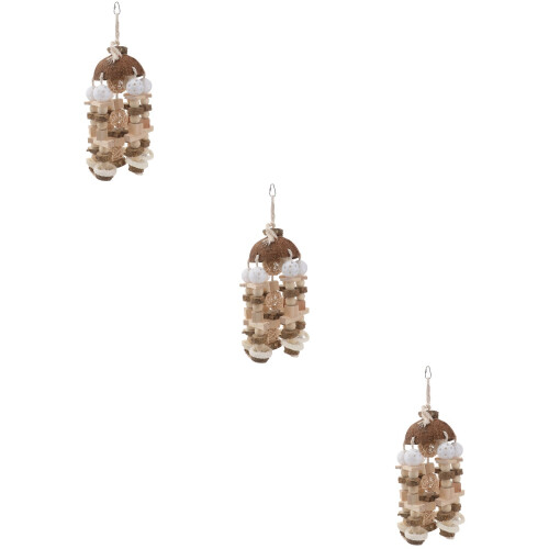 3Pz Giocattoli Appendibili Per Pappagalli in Legno Beige Resistenti 2
