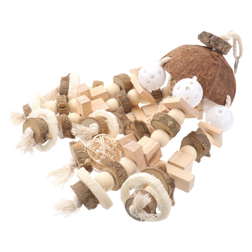 3Pz Giocattoli Appendibili Per Pappagalli in Legno Beige Resistenti