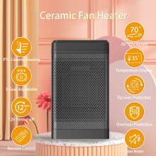 Tragbarer Keramik-Heizlüfter mit PTC-Keramiktechnologie, 2-Sekunden-Aufheizzeit, mehrfachen Sicherheitsfunktionen und einstellbarem Thermostat für