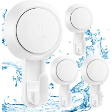 Rotatable Shower Hooks, Waterproof Vacuum Suction Cups for Smooth Non-Porous Surfaces (4-Pack)