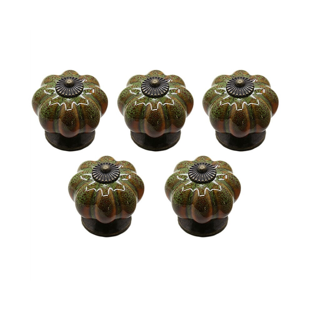Vintage Pumpkin-Shaped Drawer Knobs, Antique Effect Appeal Ceramic Cabinet Hardware Pulls With Durable Zinc Alloy Base, Shiny And Glossy Surface For 9433291659137