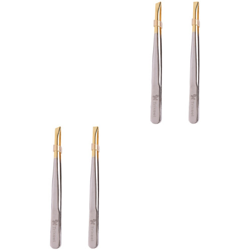 4 Pcs Tweezers Eyebrow Clamps Silver 2