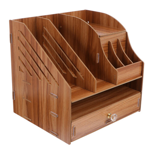 2Pz Cassettiera in Legno Marrone Organizer Desktop Per