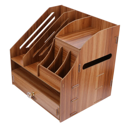 2Pz Cassettiera in Legno Marrone Organizer Desktop Per 1