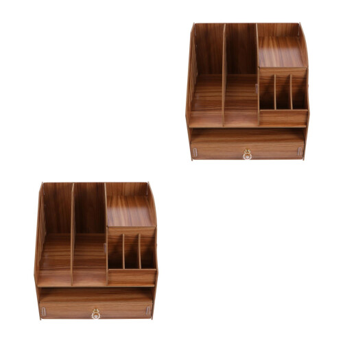 2Pz Cassettiera in Legno Marrone Organizer Desktop Per 2