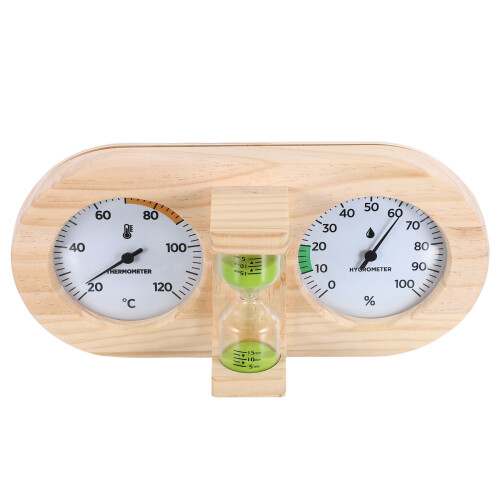 Sauna Thermometer Hygrometer Hout Groen Zandloper Timer