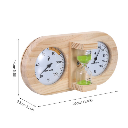 Sauna Thermometer Hygrometer Hout Groen Zandloper Timer 1