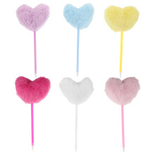 6St Novelty Fluffy Balpen Met Hartvormige Top Voor Creatief Schrijven