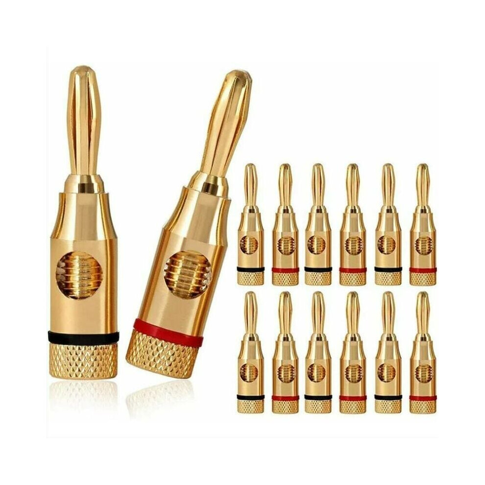 Corrosion Resistant Plated Banana Plugs, Clear Sound Transmission, Open Screw Type For Speaker Cables, 12 Pieces, No Soldering Required Gold 9358999453460