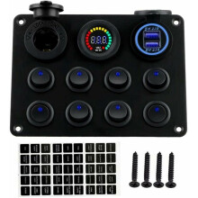 Rocker Switch Panel for Marine Vehicles, Waterproof Rocker Switch Panel Digital Voltmeter Display with Dual USB Charger and LED Blue Light,