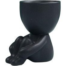 Ceramic Sculptures Art Resin Succulent Pot, Lovely Seated Person Shape Bonsai Planter for Tabletop Decor