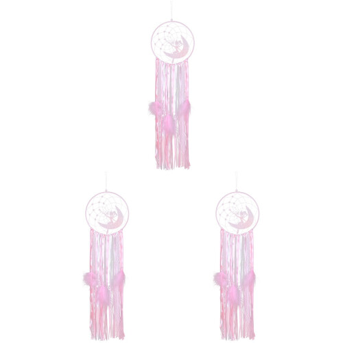 3Stk Rosa Wandbehang Feder Polyester Handmade 1
