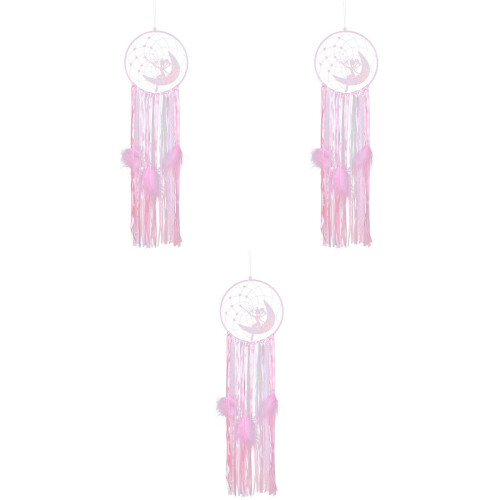 3Stk Rosa Wandbehang Feder Polyester Handmade 2