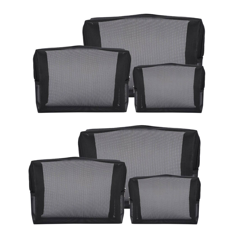 Black Mesh Makeup Bag See Through Zipper Pouch Travel Cosmetic And Toiletries Organizer Bags Pack Of 6(S,M,L)