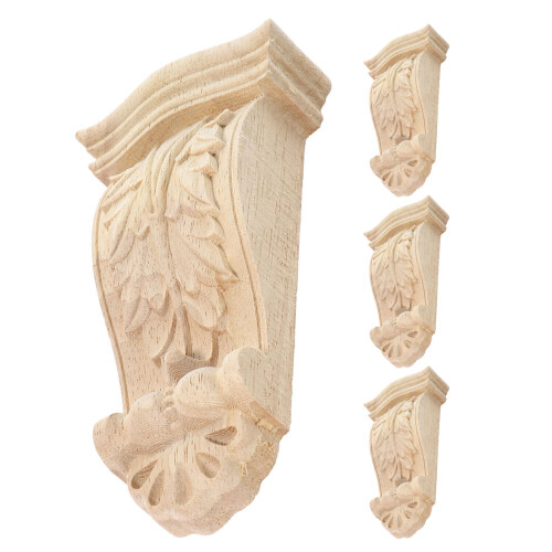 4Stk Holz Schnitzerei Eckkonsolen Beige Rustikale Dekorative Corbels