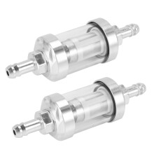 2X Universal Chrome Glass Fuel Petrol crude oil engine Inline Filter 5/16 inch 8mm Silver for Motorcycles