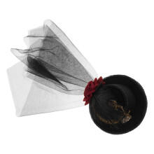 3St Zwarte Mini Hoed Steampunk Met Veer En Sluier Cosplay