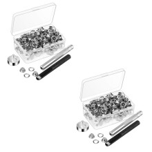 200Pcs Metal Eyelets Set 6mm Grommet Rings Kit with Mounting Punch Rod for DIY Accessories Leather Clothing Repair