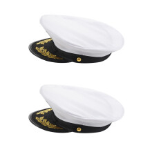 2X Adult Yacht Boat Captain Hat Navy Cap Ship  Costume Party Fancy Dress Black+White