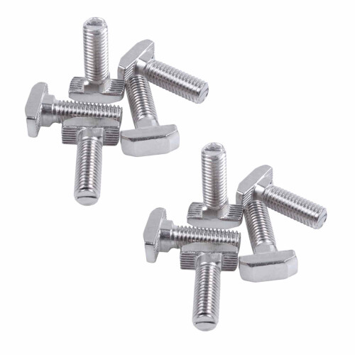 M8 Thread T-Slot Drop-in Stud Sliding Screw Bolt Silver Tone 10Pcs