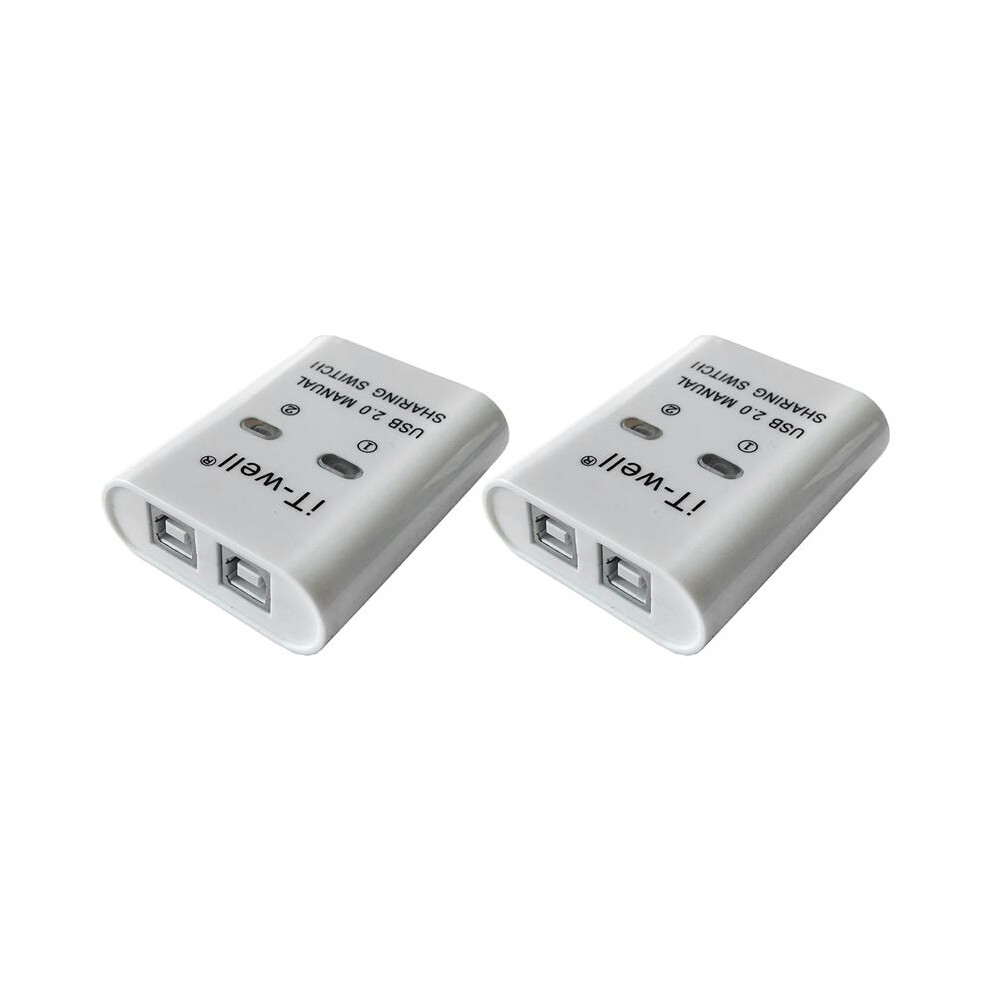 2X It-Well Usb Printer Sharing Device, 2 In 1 Out Printer Sharing Device, 2-Port Manual Kvm Switching Splitter Hub White 4713068866445
