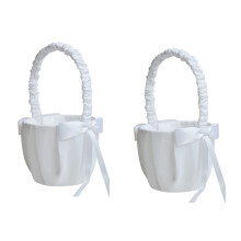 2X Romantic Bowknot White Satin Wedding Ceremony Party Flower Girl Basket