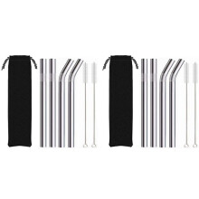 8Pcs Silver 12mm Reusable Metal Straws with 4 Brush 304 Stainless Steel Straws Set Bar Drinking Bent Straw Large Caliber