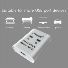2X IT-Well USB Printer Sharing Device, 2 in 1 Out Printer Sharing Device, 2-Port Manual Kvm Switching Splitter Hub White