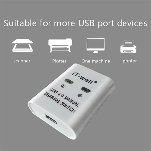 2X IT-Well USB Printer Sharing Device, 2 in 1 Out Printer Sharing Device, 2-Port Manual Kvm Switching Splitter Hub White