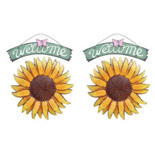 2X Garden Welcome Signs Metal Hanging Decorative Sunflower Outside Hand-Painted Welcome Plaque for Front Door