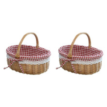 2X Cesta de Mimbre Cestas de Regalo Cesta de Picnic Tejida de Sauce Ovalada VacíA con Asa Cesta de Boda Pequeña