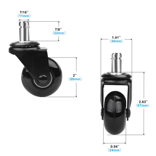 Rodas de RodíZio de Cadeira de SubstituiçãO de 10 Unidades de 2 Polegadas, Rodas para ServiçOs Pesados com Haste Plug-In 7/16 X 7/8 Polegadas, 1