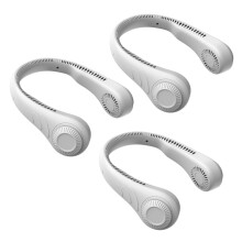 3X Tragbarer Blattloser HäNge Lecker, 360 Grad Fauler Nacken BüGel LüFter 78 Surround Luft AusläSse USB 4000Mah Wiederaufladbar, Weiß