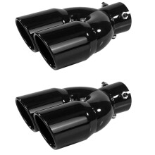 2X Car Universal Stainless Steel Tail Throat Car Exhaust Muffler 73-76MM Oblique Port Double Outlet Exhaust Tail Nozzle