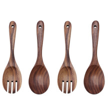 Wood Acacia Salad Servers for Nonstick Cookware Kitchen Wooden Baking Salad Making Server,4 Pieces