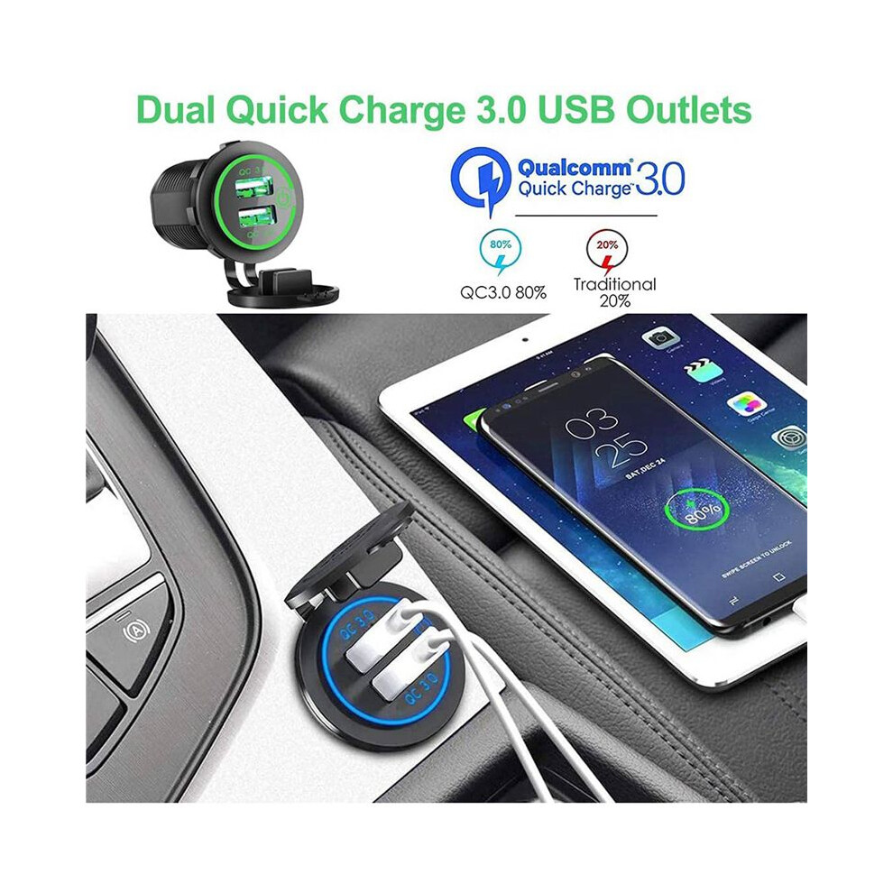 4X Qc 3.0 Dual Usb Charger Socket,Waterproof 12V/24V Usb Outlet With Touch- For Car, Marine,Boat,Motorcycle,Green 4712324787944