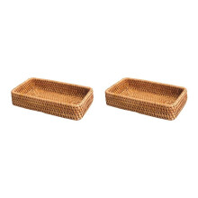 2X Hand-Woven Storage Basket Rattan Storage Tray Wicker Baskets Bread Fruit Food Breakfast Display Box Home Decoration-C
