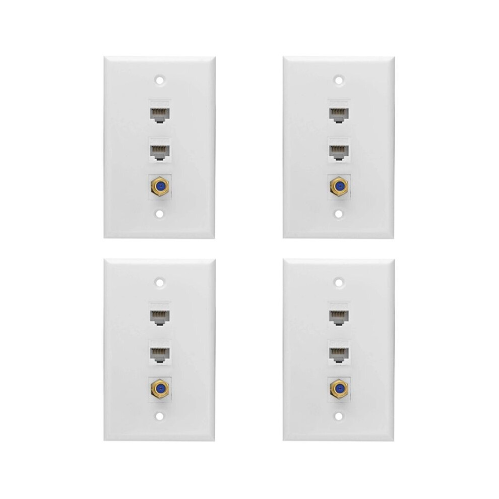 4X Ethernet Coax Wall Plate,2 Port Cat6 Rj45 And 1 Port F Type Connector Coax Female To Female Wall Plate 4712436668568