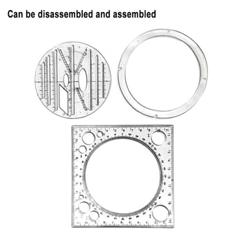 2X Multifunctional Circle Drawing Template, Geometric Drawing Tool, Measuring Ruler, Rotatable Angle 2