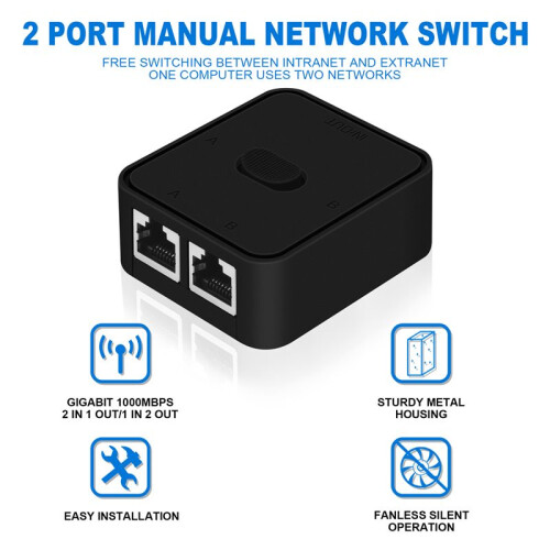 2 Port Gigabit Network  RJ45  Network Splitter Cable Extender Selector Power Free 2 Way Adapter Connector 2